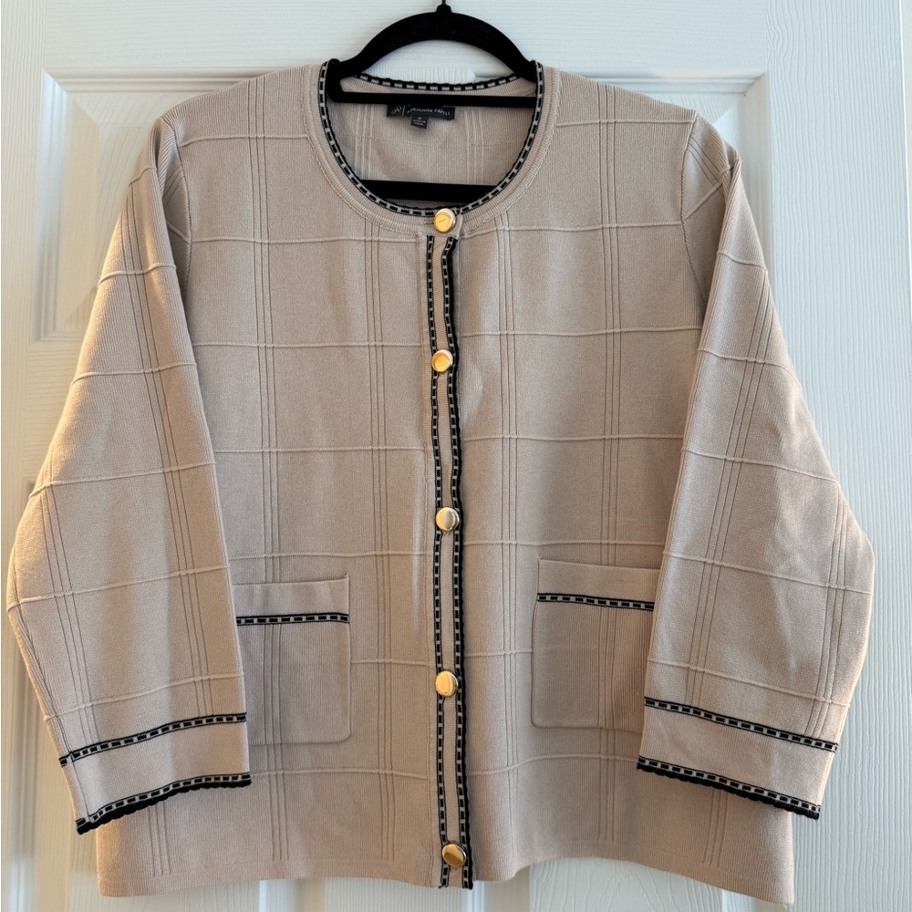 Adrianna Papell cream cardigan with Black Accents